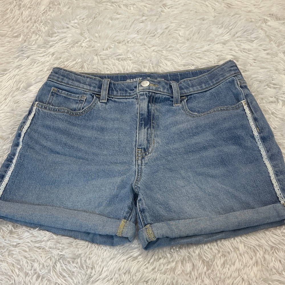 Old Navy HIGH RISE GIRLS SIZE 16 PLUS  Light Blue Jean Shorts with lace on sides